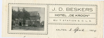 0684-0028 J.D. Beskers. Hotel de Kroon, bij het station G.O.L.S.