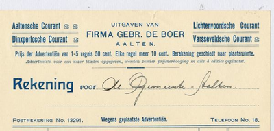 0684-0032 Firma Gebr. de Boer. Aaltense Courant, Dixperlose Coutant, Lichtenvoordse Courant, Varsseveldse Courant