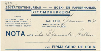 0684-0034 Firma Gebr. de Boer Advertentie-Bureau - Boek- en Papierhandel - Stoomdrukkerij