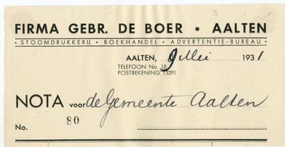 0684-0037 Firma Gebr. de Boer Stoomdrukkerij. Boekhandel. Advertentie-bureau