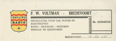 0684-0462 F.W. Voltman Installaties voor Gas, Water en Electriciteit - Radio - Rijwielen - Motoren - Emaille en IJzerwaren