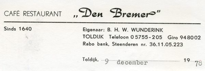 0684-1006 Café Restaurant Den Bremer B.H.W. Wunderink