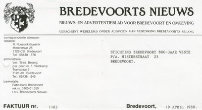 0684-1149 Bredevoorts Nieuws Nieuws- en advertentieblad voor Bredevoort en omgeving