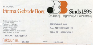 0684-1161 Firma Gebr. de Boer Drukkerij, Uitgeverij & Fotozetterij