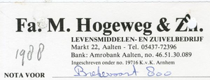 0684-1169 Fa. M. Hogeweg & Zn Levensmiddelen- en zuivelbedrijf