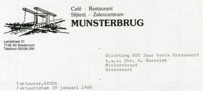 0684-1185 Café Restaurant Slijterij Zalencentrum 'Munsterbrug'