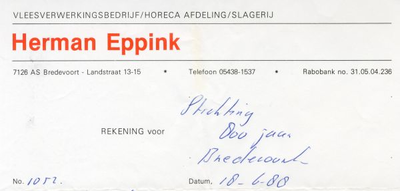 0684-1187 Vleesverwerkingsbedrijf/Horeca-afdeling/Slagerij Herman Eppink