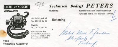 0684-1271 Peters Technisch bedrijf Elektro-technisch installatiebedrijf Erkende radio- en televisie service Licht en ...