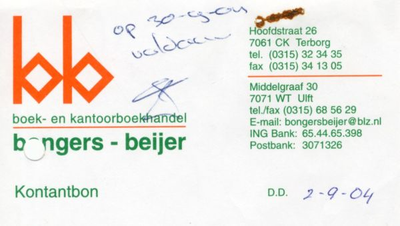 0684-1368 Boek- en kantoorboekhandel Bongers-Beijer