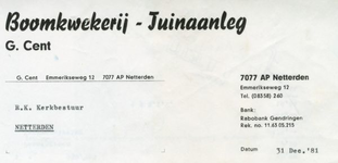 0684-1418 G. Cent, Boomkwekerij, tuinaanleg