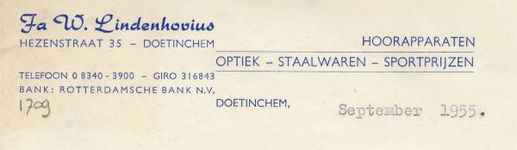 0684-1709 Fa. W. Linderhovius hoorapparaten optiek - staalwaren - sportprijzen