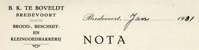 0684-2519 B.K. te Boveldt Brood- beschuit- en kleingoedbakkerij