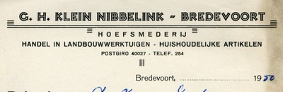 0684-2715 G.H. Klein Nibbelink Hoefsmederij Handel in landbouwwerktuigen Huishoudelijke artikelen