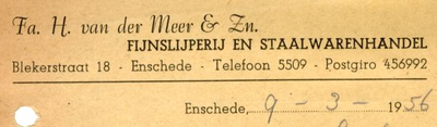 0684-2797 Fa. H. van der Meer & Zn. Fijnslijperij en staalwarenhandel