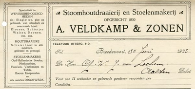 0684-2895 Stoomhoutdraaierij en stoelenmakerij A. Veldkamp & Zonen