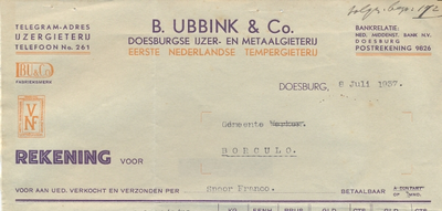 00005 Doesburgse IJzer- en metaalgieterij. Eerste Nederlandse tempergieterij B. Ubbink & Co