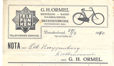 00024 G.H. Ormel. Rijwielen, radio, naaimachines