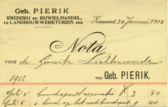 00447 Geb. Pierik. Smederij en rijwielhandel, in landbouwwerktuigen enz.