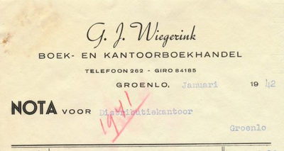 01016 G.J. Wiegerink. Boek- en kantoorboekhandel