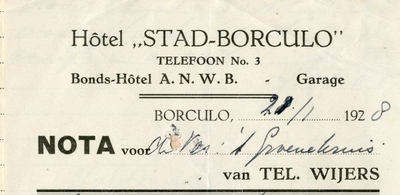 0849-03596 Tel. Wijers, hôtel Stad-Borculo , Bonds-Hôtel A.BN.W.B., garage