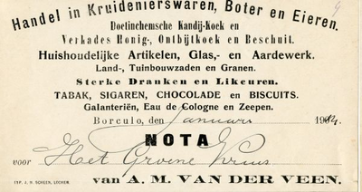 0849-03598 A.M. van der Veen, handel in kruidenierswaren, boter en eieren, Doetinchemsche kandij-koek en Verkades ...