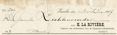 0849-3725 H. La Rivière, uitgever van drukwerken voor de gemeente-administratie