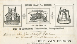 0849-3735 Gebr. van Bergen, torenklokken, koper- en metaalgieterij , torenuurwerken, brandspuitenfabriek