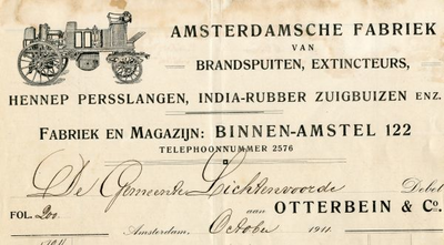 0849-3761 Otterbein & Co., Amsterdamsche fabriek van brandspuiten, extincteurs, hennep persslangen, india-rubber ...