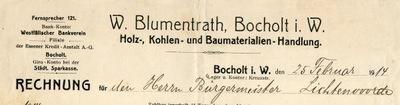 0849-3831 W. Blumentrath. Holz-, Kohlen- en Baumaterialen-Handlung