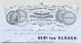 0849-3842 Gebr. van Bergen. Torenklokken koper-metaalgieterij, brandspuitenfabriek