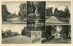 194 Ansichtkaart 'Groeten uit Gendringen' met foto's van Gendringen (Entree, Grotestraat met tramrails), de Anholtsweg, ...