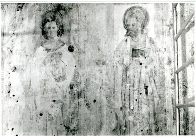 1095-14-025 Dit is een van de fresco's in de nederlands hervormde kerk, die aan restauratie toe is