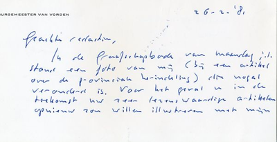 1095-24-724a Begeleidende schrijven van burgemeester Vunderink bij een foto