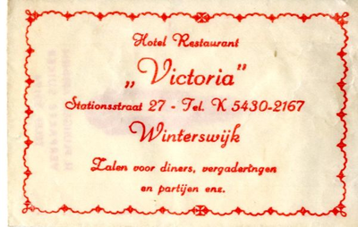 045 Hotel restaurant 'Victoria'. Zalen voor diners, vergaderingen en partijen enz.