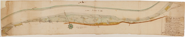 414 Caarte van de Rijsweerden gelegen langs den Rhijn onder Driel : beginnende dese caart van het Drielse veer na boven ...