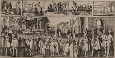 55 Haegsche justitie gedaen op den 5 Meij met de voorgaende (1623), prent voorstellende de executie van de ...