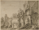 207 De St. Walburgs kerk te Arnhem van achteren te zien oude wal, ca. 1640-1650