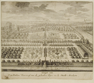 2323 Gesigt van Den Dicken Tooren af over de geheelen Tuijn na de Stadt Arnhem, 1718