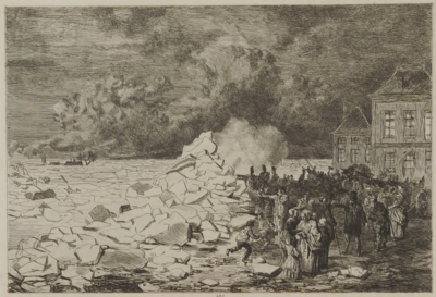 53 Kruien van het ijs voor de Sabelspoort bij Arnhem, 1855