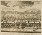1505-III-162B4rood-0005 No. III: Gezicht van den Tuyn van Rozendael te zien uyt de Groote Zael, 1718