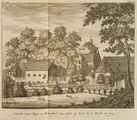 1505-III-162B4rood-0014 No. XI: Gezicht van 't Huys te Rozendael van Agter op Zyde by 't Bosch te zien, 1718