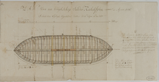 2896 Plan van een brughschip sonder kakelfijten. Tekening van een schip voor de schipbrug te Westervoort, 1756