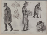 1261 Zes figuurschetsen van mannen, waaronder één van Juda Prins van opzij gezien, 1840-1897