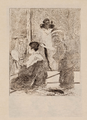4221-0016 Vrouw voor de spiegel laat haar haar knippen, 1886