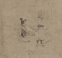 4221-0031 Acteur in de rol van een komuso, en een samurai op de achtergrond, 1886