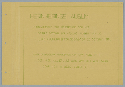 6-0003 Herinneringsalbum, samengesteld ter gelegenheid van het 50-jarig bestaan der afdeling Arnhem van de Nederlandse ...
