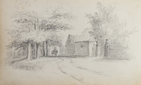 89.03-0027 Bosweg met ruiter, huis en poort, 1850-1860