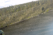 1646 muur met afgebrokkelde bakstenen nabij de Mallumse Watermolen, bij Mallumse Molenweg 37, 27-02-2004