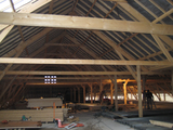 1850 binnenkant dak met nieuwe spanten steenfabriek De Bunswaard, 21-12-2011