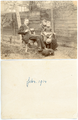 3-0038 Vader Foeken en schoonzus Heiltje Hovestad in de tuin met Jacob op schoot en hond erbij, februari 1914, 1914